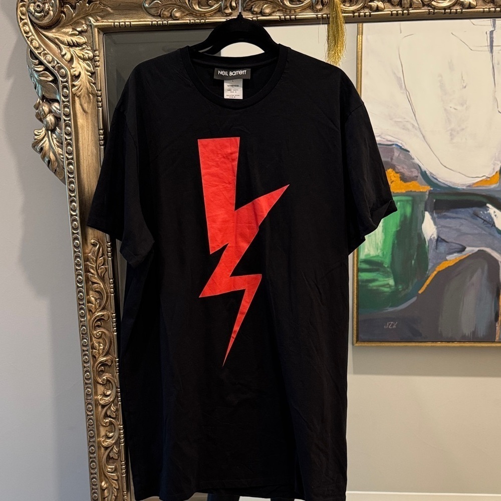 Neil Barrett black abstract lightning Short Sleeve Tee